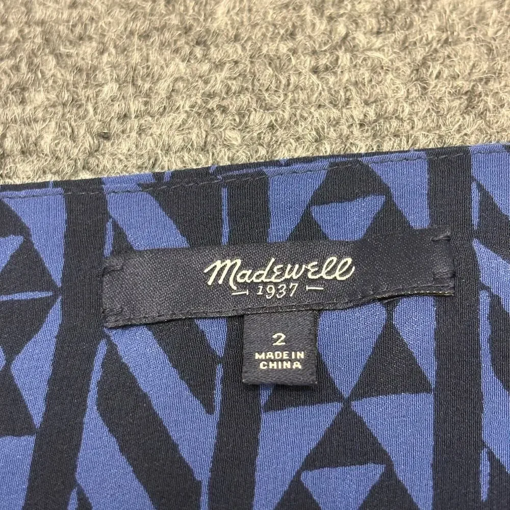 Madewell Silk Mini Skirt Geometric Print Blue Boho Preppy Indie Women’s Size 2